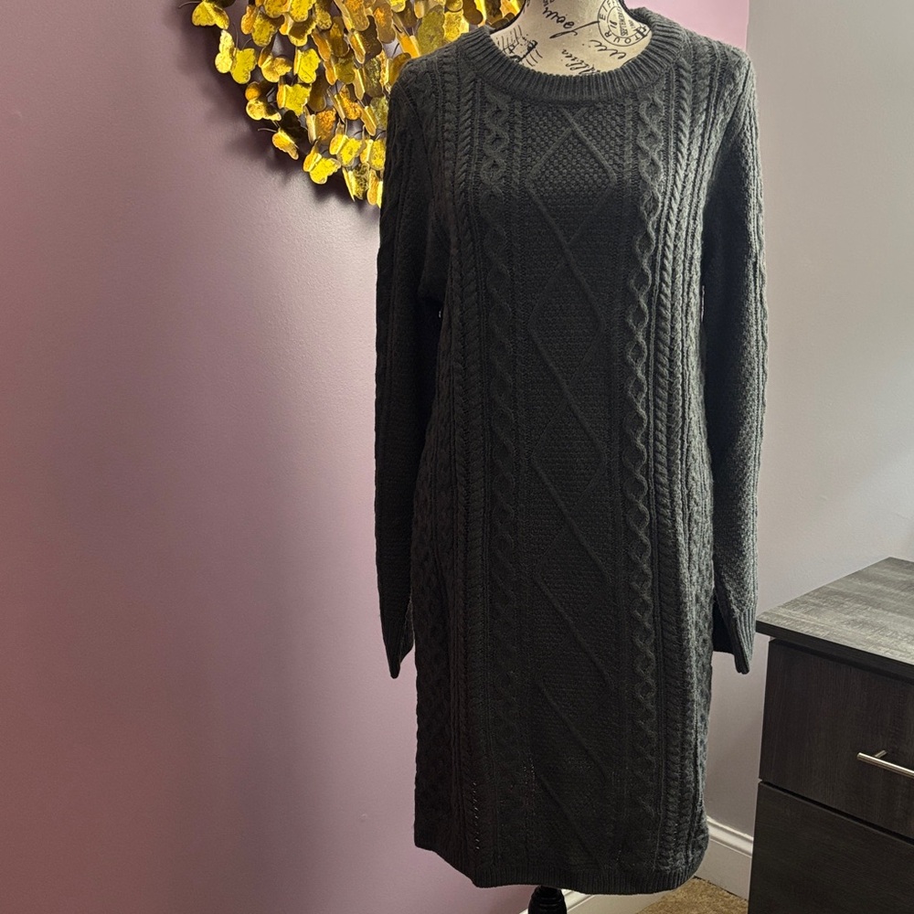 Merona Long Sleeve Cable Knit Dress in Dark Gray